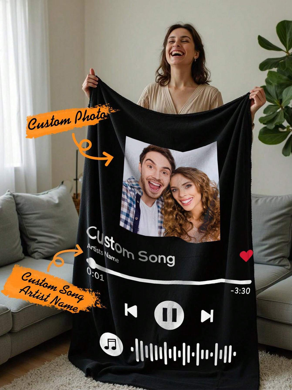 Custom Music Code Blanket - Personalized Throw for Couples Gift and Home Use