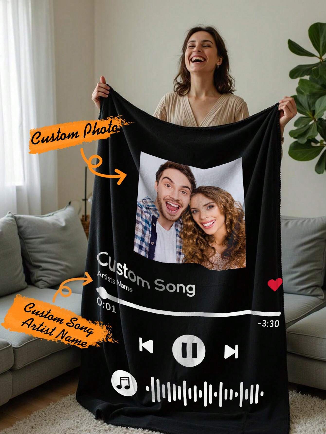 Custom Music Code Blanket - Personalized Throw for Couples Gift and Home Use