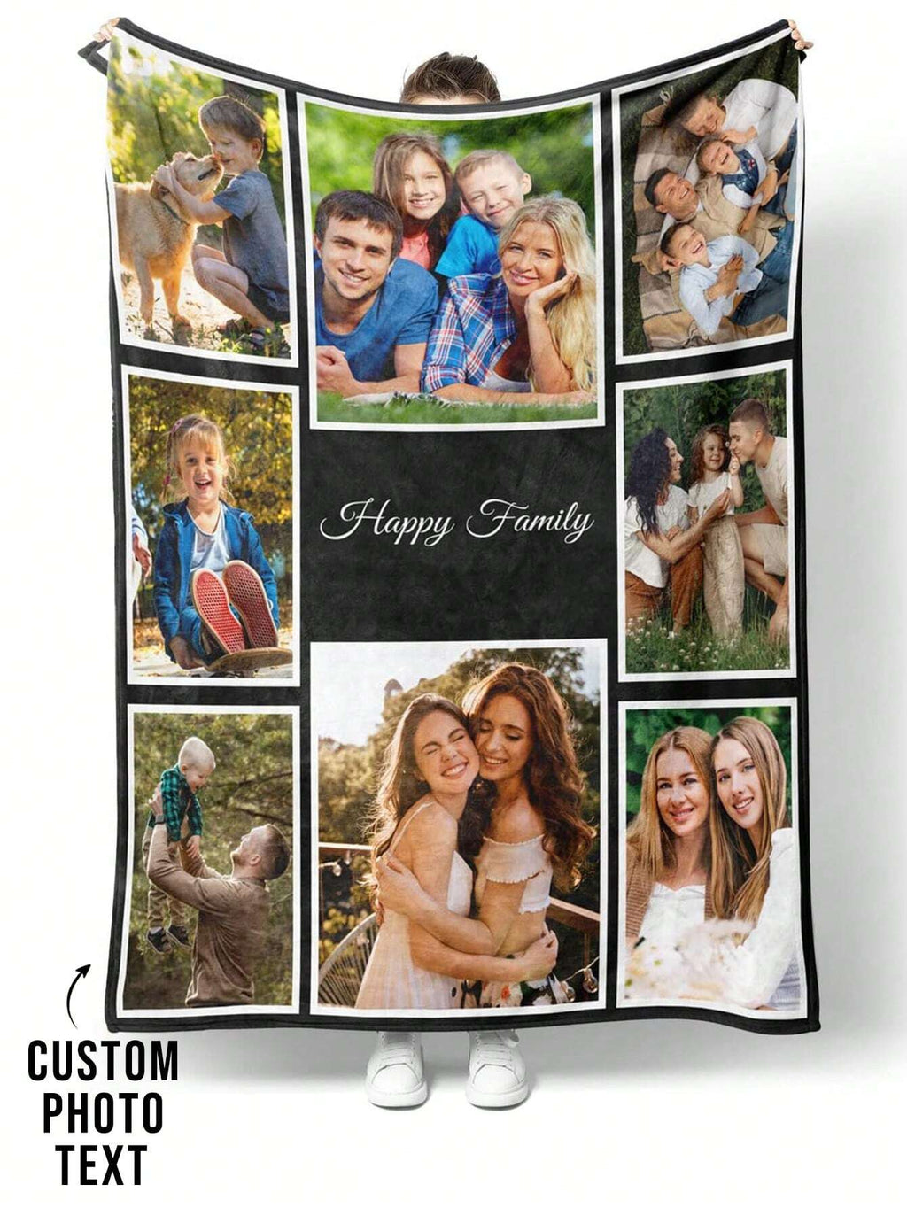 Custom Photo Blanket - Personalized Throw with Photo and Text for Bed