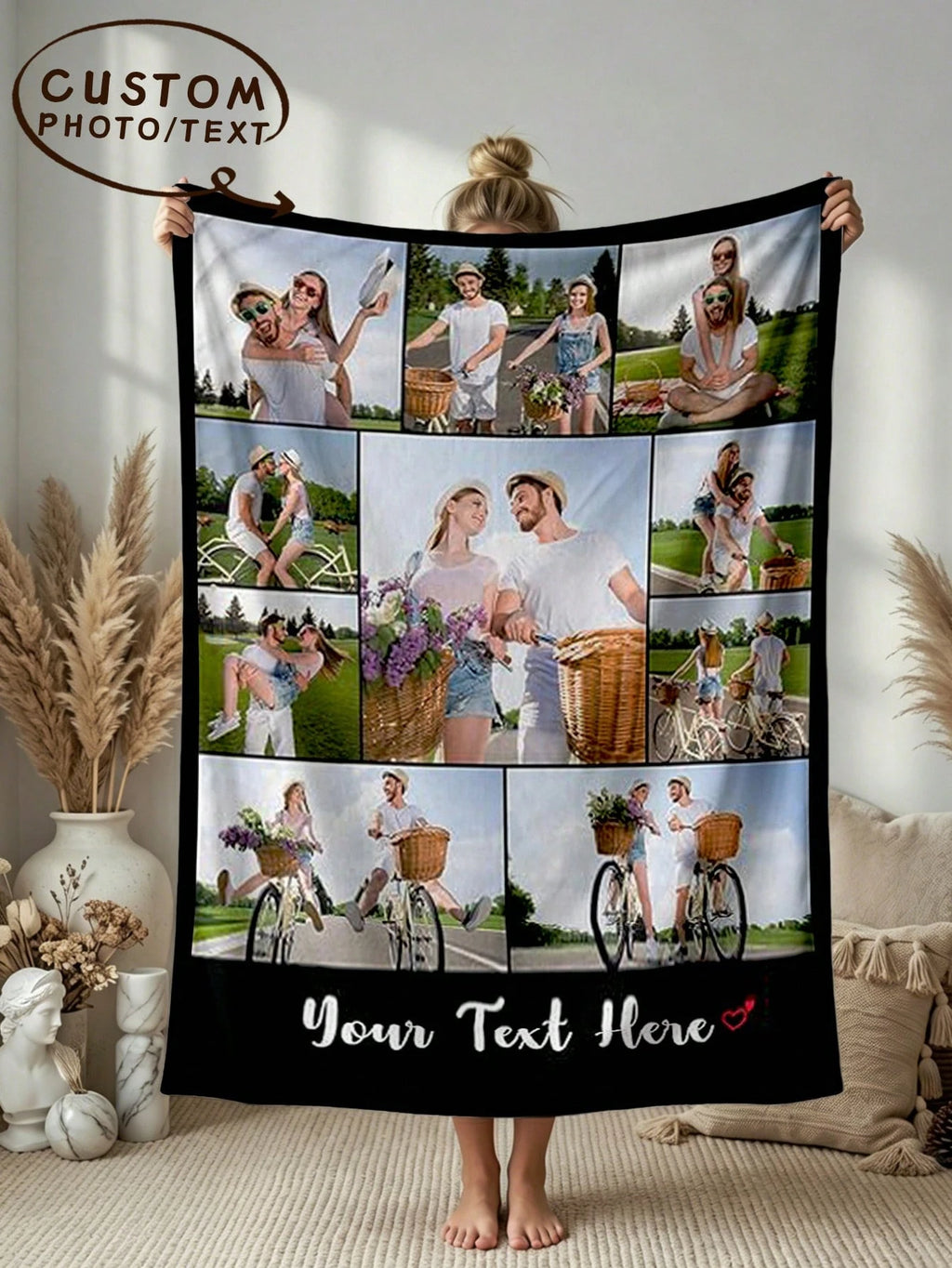 Personalized Photo Blanket - Soft Custom Throw Featuring 8 Photos and Text