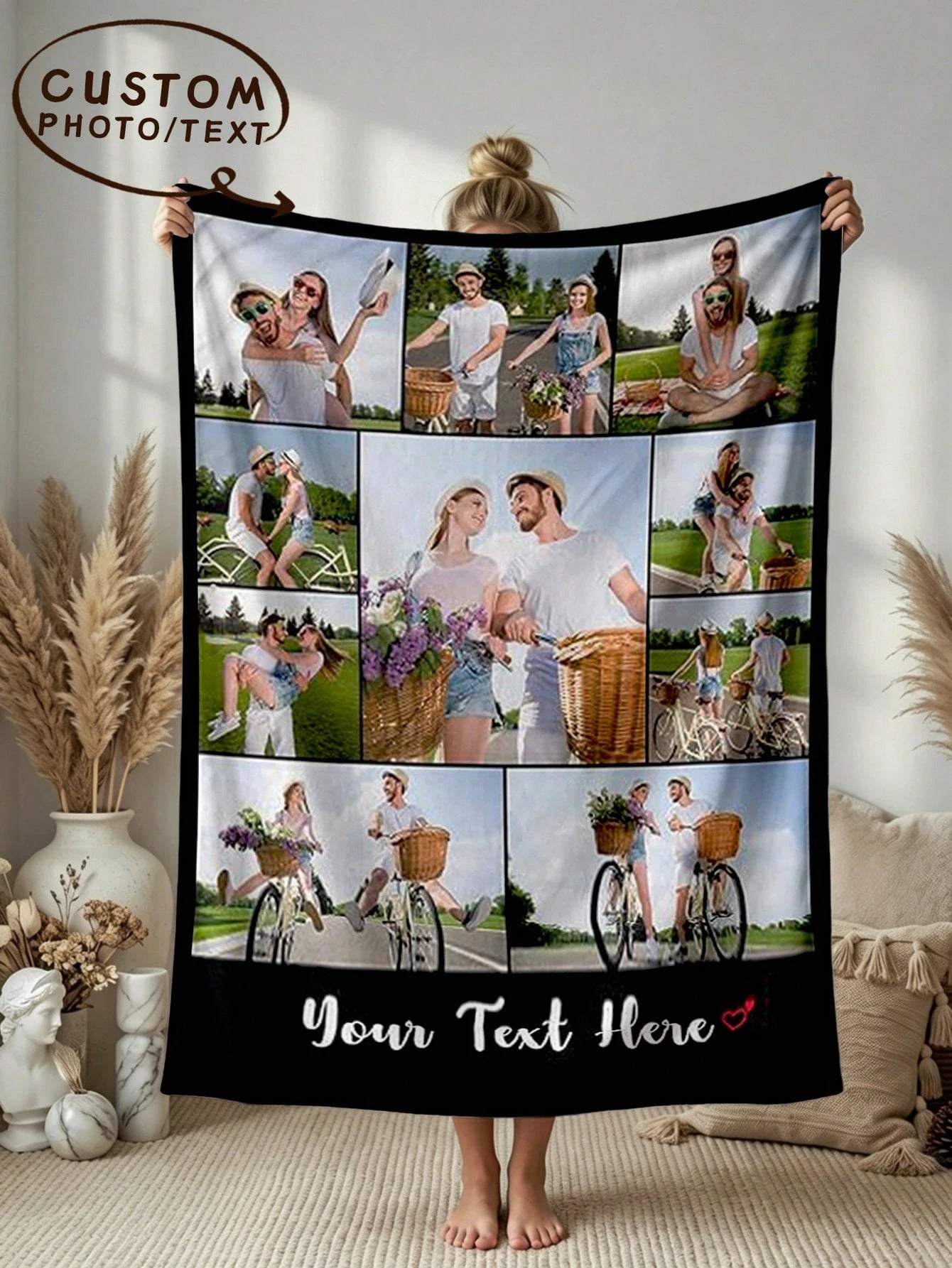 Personalized Photo Blanket - Soft Custom Throw Featuring 8 Photos and Text