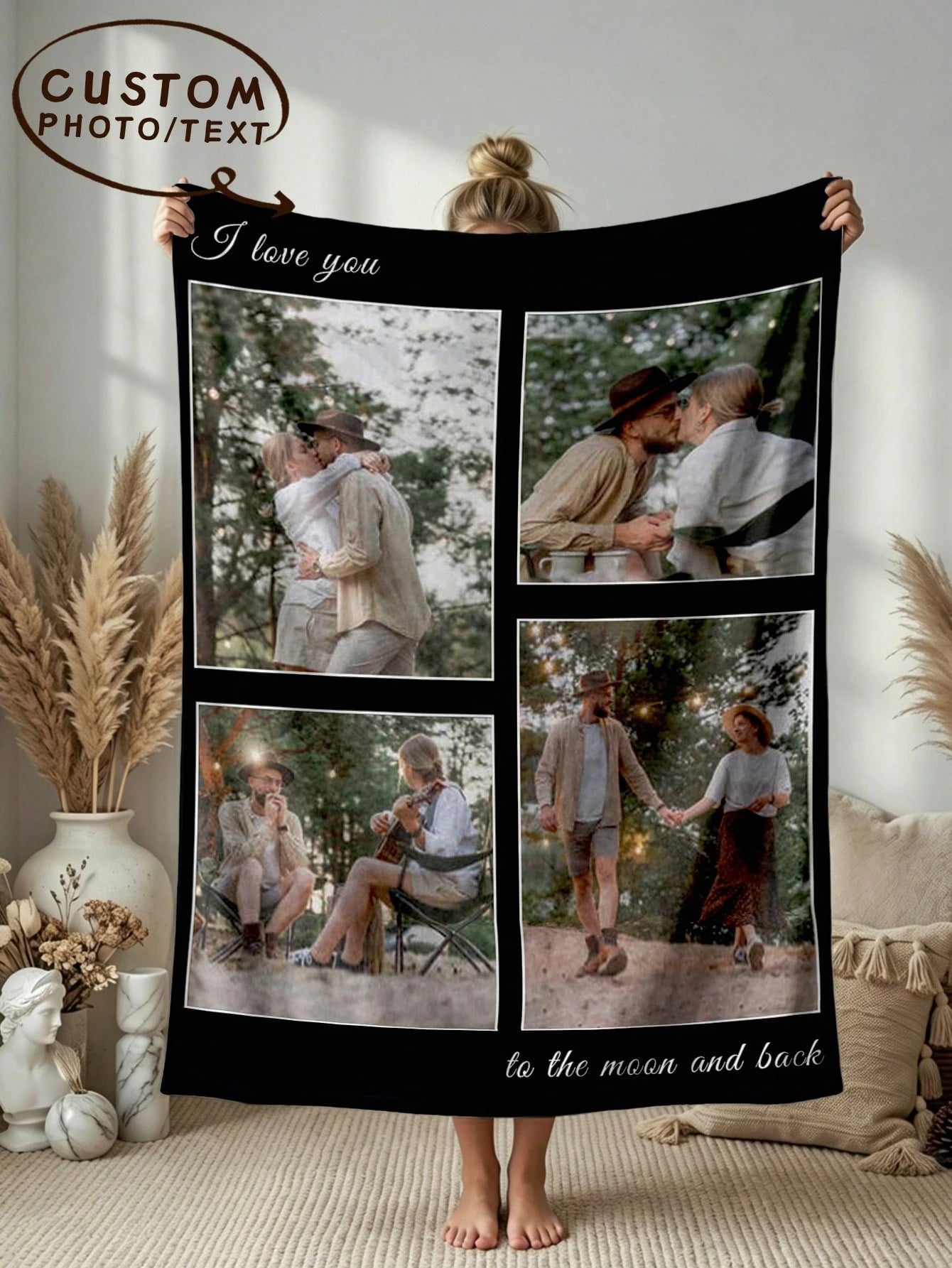 Custom Photo Blanket - Personalized Collage Throw with 8 Photos for Birthday Gifts