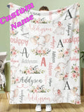 Custom Elephant Flannel Blanket - Personalized Text Throw for Baby Gift & Nursery Use