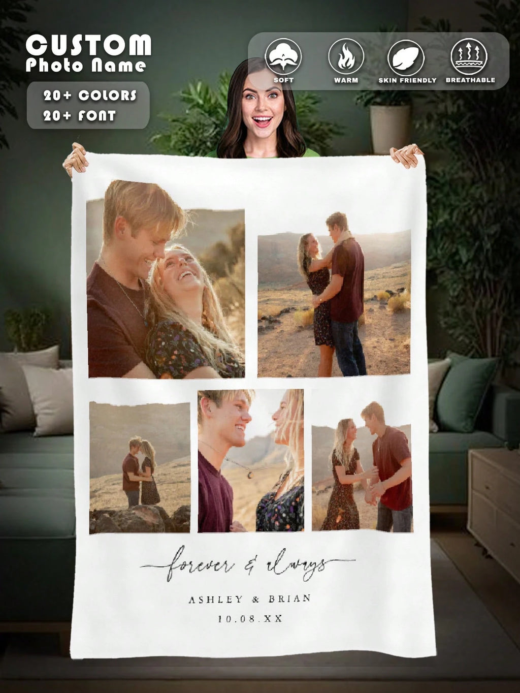 Custom Photo Blanket - Personalized Memory Throw for Couples, Family and Gifts
