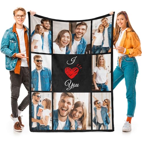 Custom Text and Photo Blanket - Personalized Throw for Family Gifts and Home Use