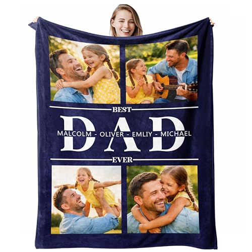 Custom Grandpa Photo Blanket - Personalized Throw for Family Gifts