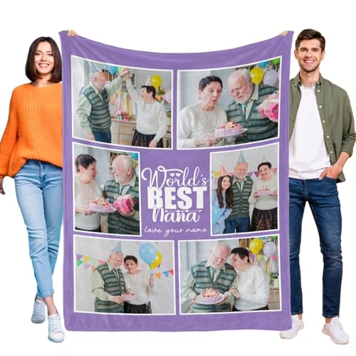 Custom Photo Blanket - Personalized Flannel Throw with Picture and Text for Family Gifts