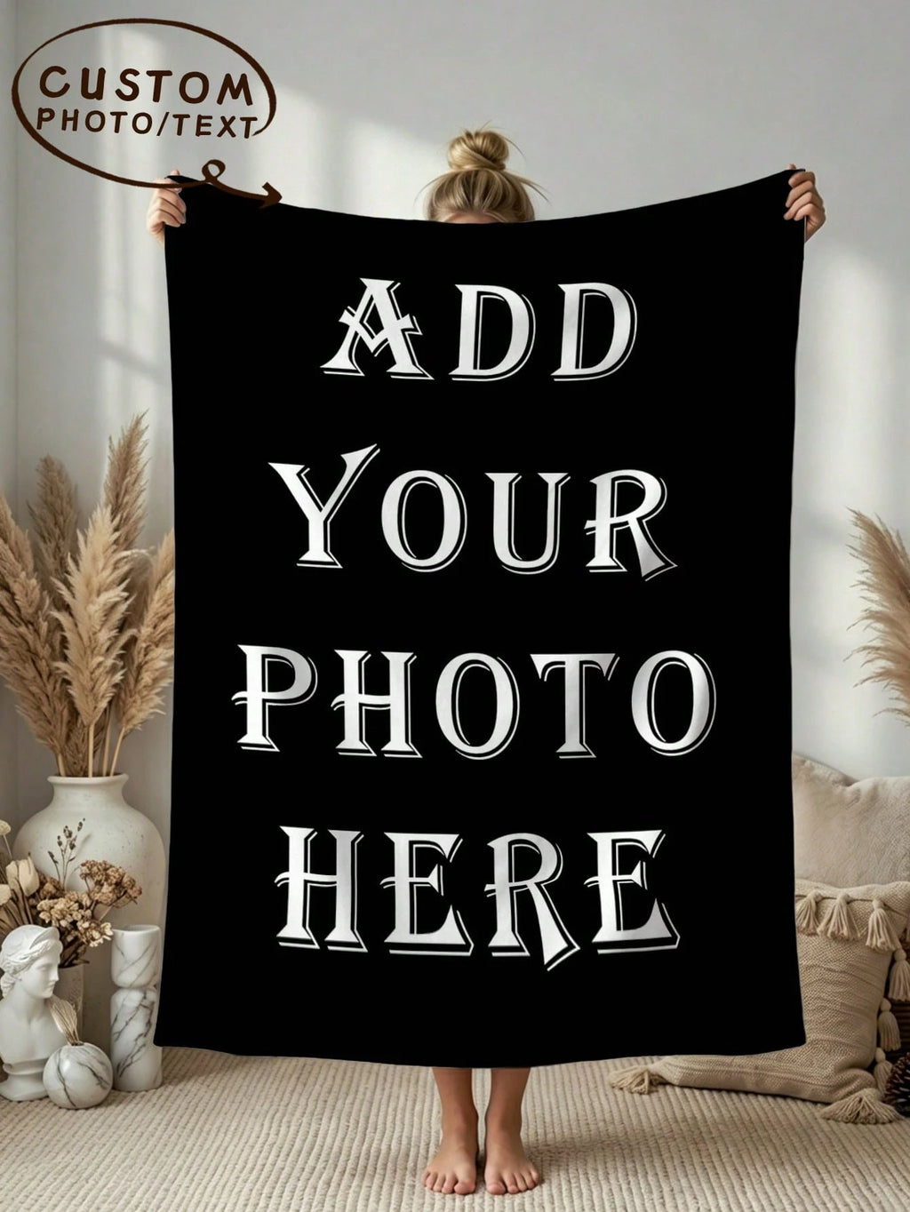 Custom Photo Name Blanket - Personalized Face Bedding Throw for Home Use