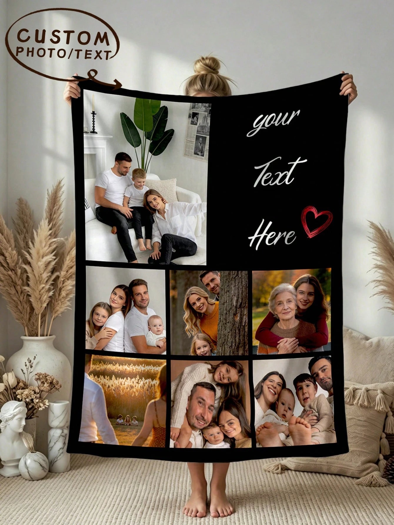 Personalized Photo Blanket - Soft Cozy Throw for Couples, Family and Cherished Memories